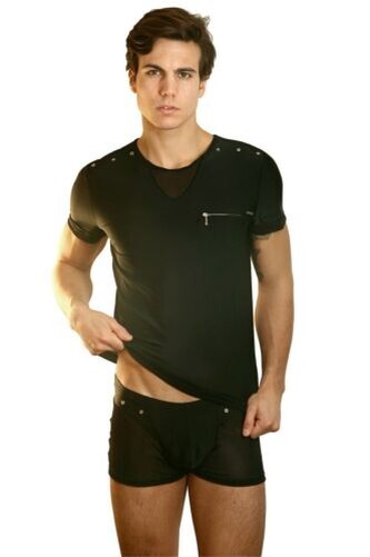 Camiseta Hombre Con Transparente Tul Y Cremallera De Look Me