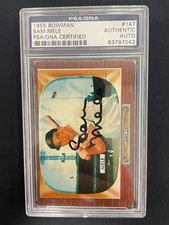 SAM MELE 1955 BOWMAN BASEBALL #147 - PSA/DNA CERTIFIED AUTO - RED SOX - *4930