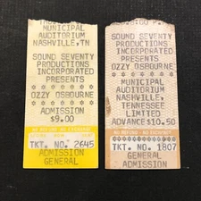 1982 - 1984 Ozzy Osbourne Ticket Stub Lot of 2 with Motley Crue in Nashville
