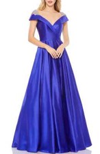 Mac Duggal Cobalt Blue Rhinestone Cap Sleeve A-Line Gown Size 2 $498