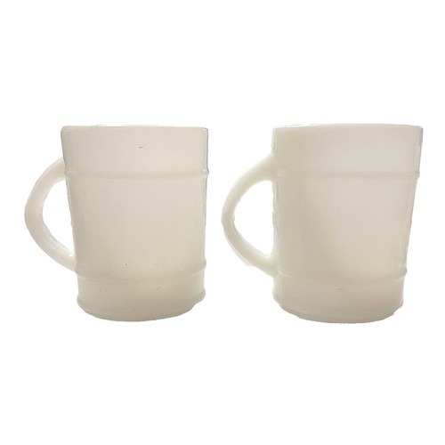Vintage Set of 2 Fire-King Oven Ware D-Handle White Milk Glass 