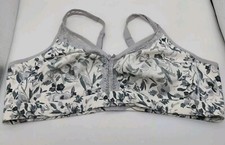 Auden Women's Bra Floral Print Wirefree Bra Cream Gray Size 46C