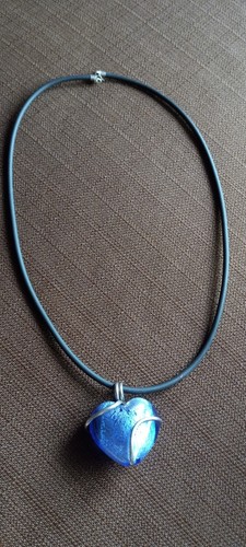 Beautiful Blue Heart Glass Charm 925 1586 Vicenza With 925 Leather Rope Necklace - Picture 19 of 21