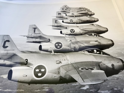 SAAB 29F Jet Fighter Formation 1960's Black White Photo Swedish Aircraft Vintage - Picture 4 of 6
