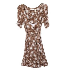 Guess Dress Womens Small Vintage Wrap Mini V Neck Y2K Short Sleeve Flare Brown 