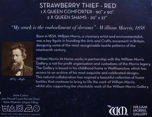 NEW WILLIAM MORRIS STRAWBERRY THIEF RED QUEEN MULTI SHAMS COMFORTER FLORAL SET - Picture 13 of 16