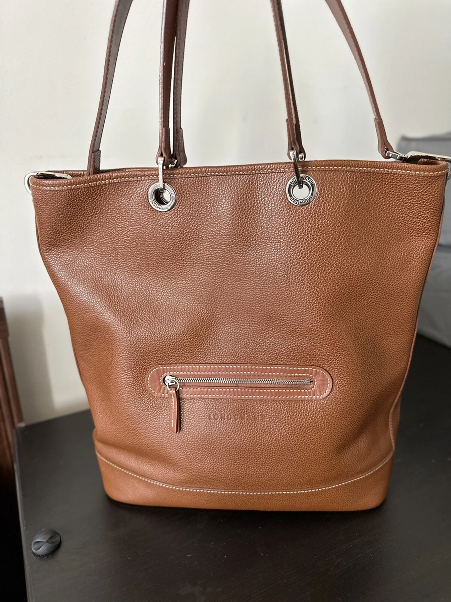 Longchamp Shoulder Bag Hand Bag British Tan Brown Pebbled Leather