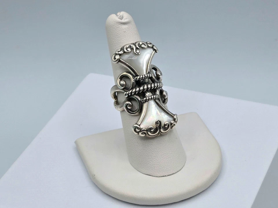 Anillo Carolyn Pollack Trompeta Vid 925 Blanco Esterlina Gris Madreperla Talla 7 Foto 3 de 4