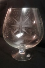 Vintage Large Brandy Snifter Wheel Cut Star or Flower Design Clear Glass 1980s