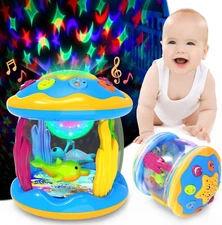  Toys - Musical Projector Rotating Light Up Toys, Tummy Time for Infant
