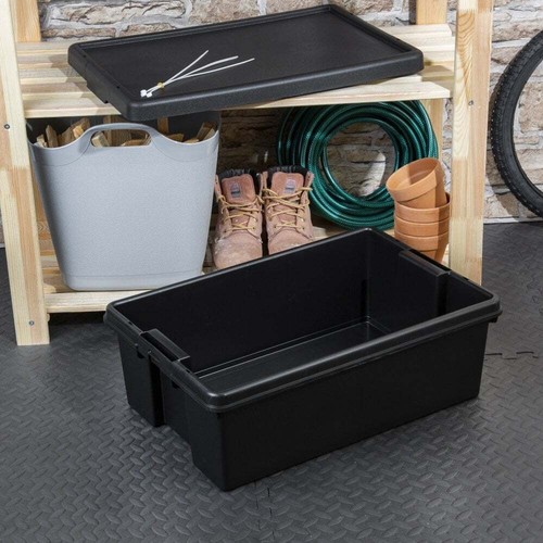 Cajas de almacenamiento 36L/45L/92L negras de alta resistencia con tapas contenedores de plástico reciclado - Imagen 10 de 31