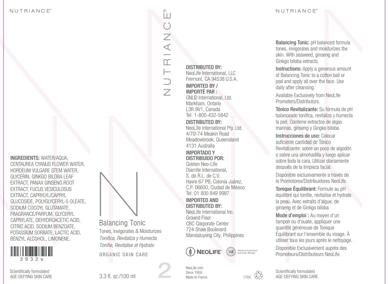 Nutriance Balancing Tonic by NeoLife - Age Defying Toner For All Skin Types