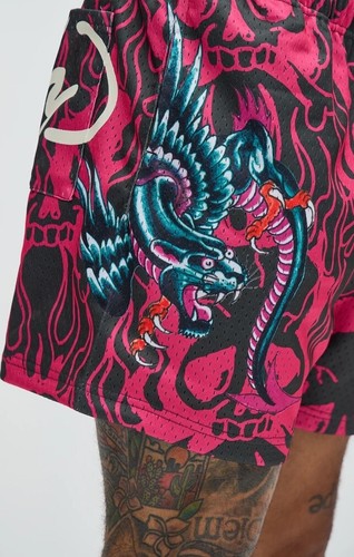 Ed Hardy Pink graphic mesh Shorts Mens - L NWT - Picture 4 of 6