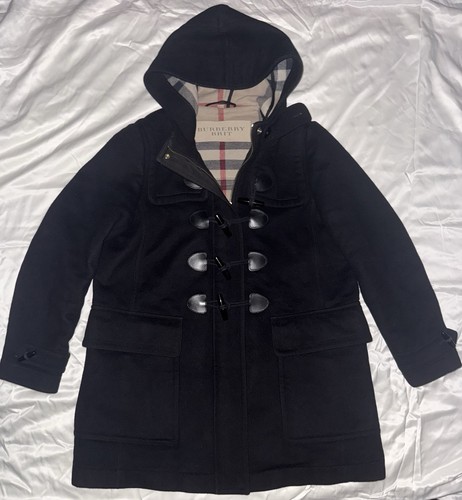 Burberry Brit Wool Duffle Coat Women-US 14 Black Hooded Toggle Nova Check Lined