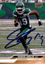 Samuel Emilus Signed 2024 Upper Deck CFL Football card Saskatchewan Roughriders