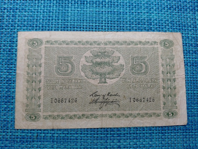 🇫🇮 Finland 5 markka mark 1939  P-69  fine Banknotes 062126-6