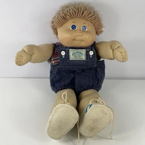 Vintage Cabbage Patch Doll 1982 Boy Blue Eyes Dimple Smile Popcorn Hair