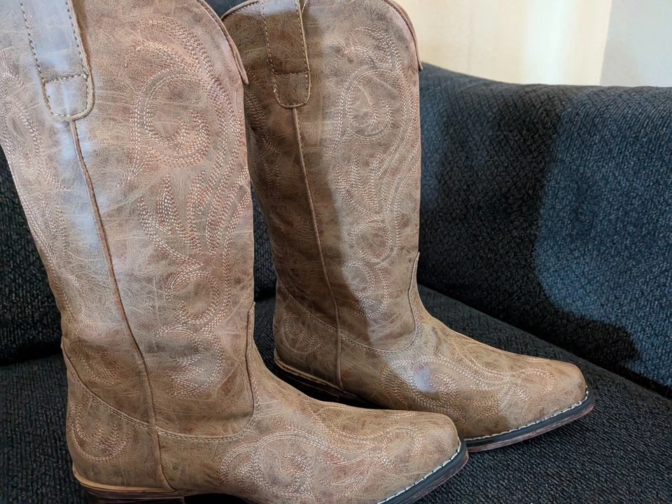 Botas de Vaquero Roper Para Mujer Talla 9 Cuero Marrón con Tacón Estilo Occidental Foto 4 de 4