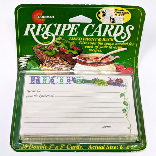 20 Vtg Conimar Double 3" x 5" Recipe Cards: Purple Green Fruits Vegetables | NOS