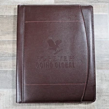 Brown Faux Leather Binder Portfolio "Forever Going Global" Eagle Business