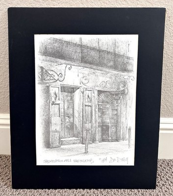 VTG DAN DAVEY New Orleans Landmarks Lithograph Reservation Hall 16''x13''