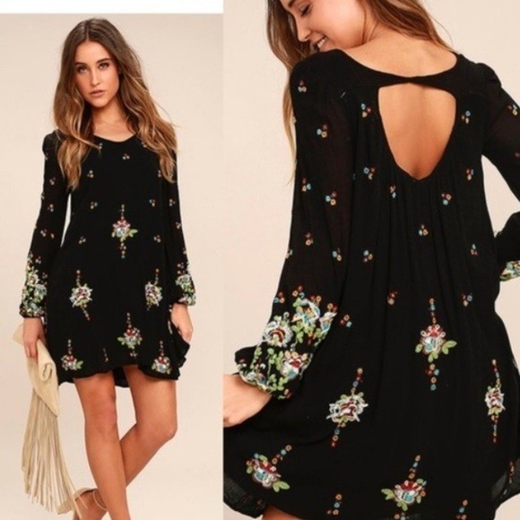 Free People Oxford Embroidered Jewel Drip Gauzy Swing Dress Women's Size S  NEW