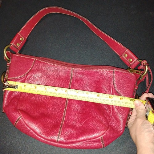 Fossil RED Soft Pebbled Leather W Key Satchel Shoulder Hand Bag Purse - Picture 8 of 9