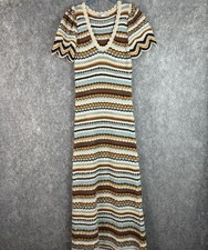 ZARA Multicolored Long Knit Striped Crochet Dress Blogger's Fav Size L Bohemian