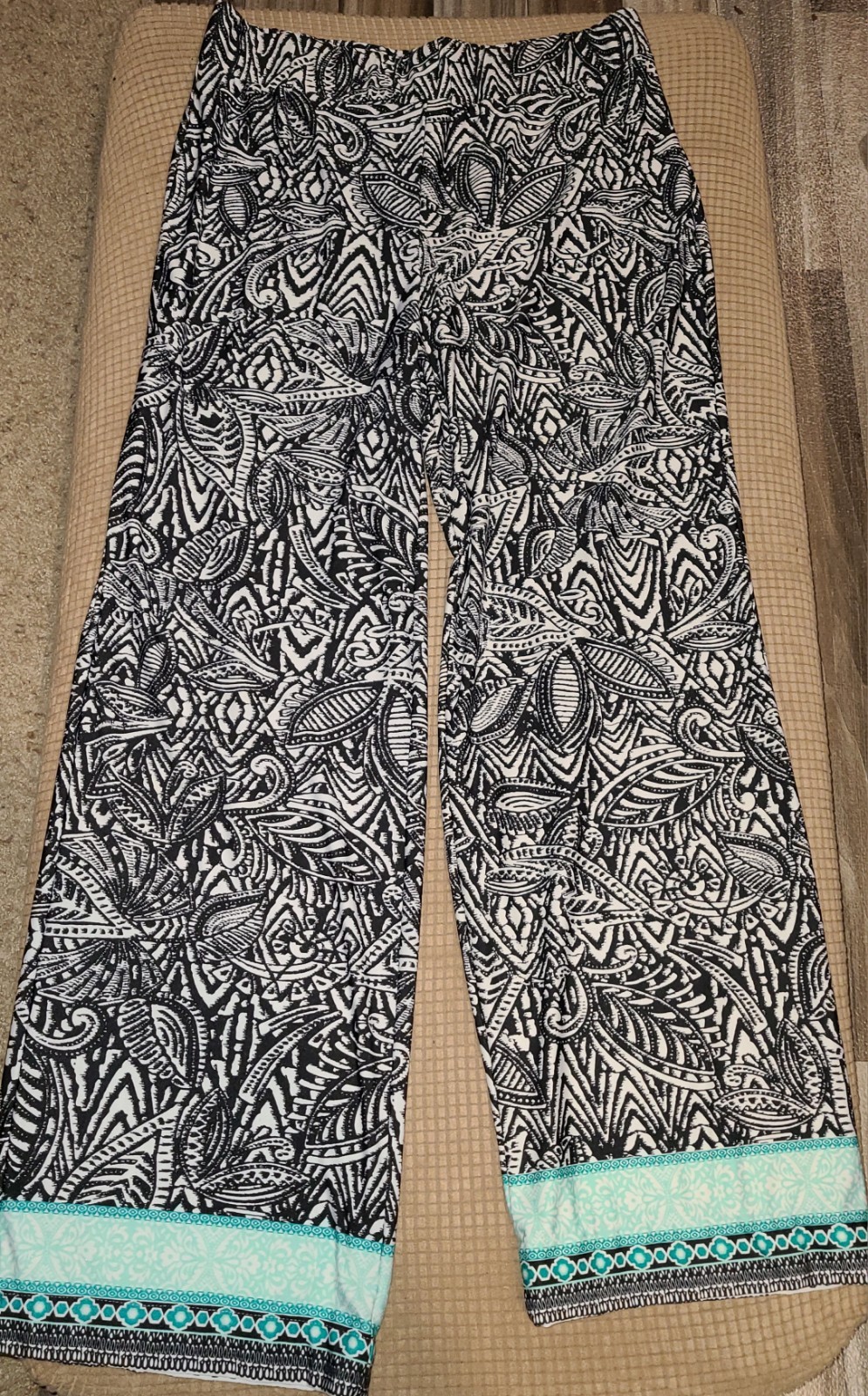 Kim Rogers Wide Leg Palazzo Pants Boho Black Teal Petite Large