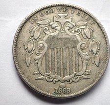 1868 USA Shield Nickel - Five Cents - No Rays - Circulated Coin