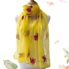 Vintage Flower Embroidered Scarf Elegant Ruffle Thin Breathable Shawl Casual Out