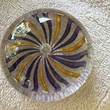 Gibson Art Glass Swirled Ribbon Pattern In Deep Purple & Gold Signed Gibson 99