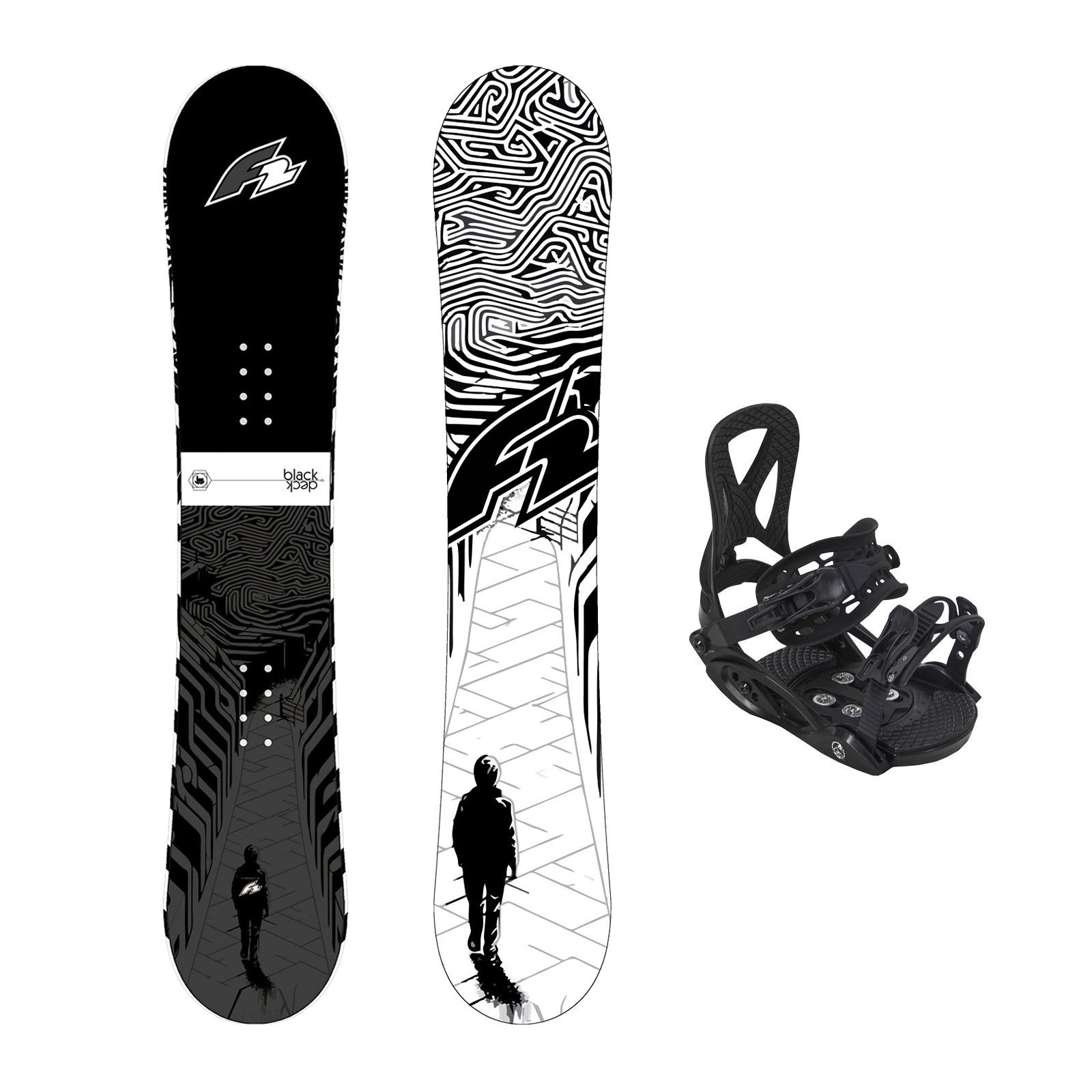 F2 Set Snowboard Junior Black Deck + Pipe Bindung Größen wählbar
