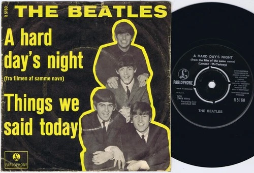 THE BEATLES A Hard Day's Night Danish 45PS 1964 Parlophone 7” Black Logo