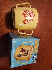 Vintage Tommee Tippee Yellow Baby Training Cup With Desitin Advertising ,Rare