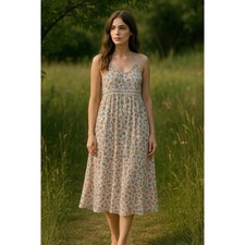 Boho Cottagecore Prairie Western L.O.G.G. H&M Floral T Back Halter Maxi 12 Dress