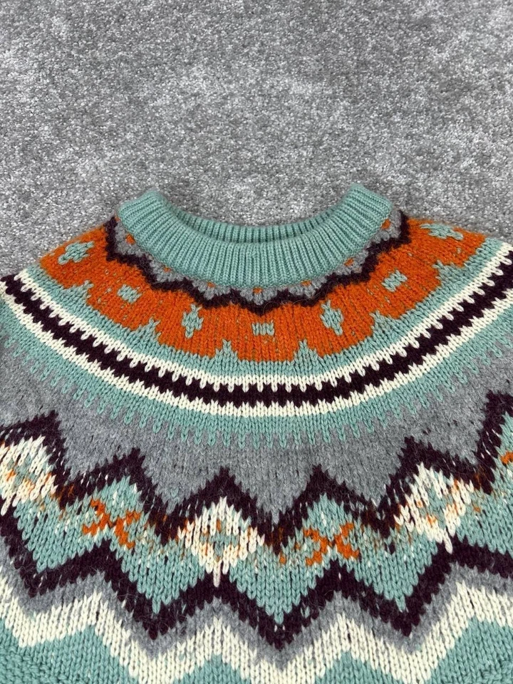 J.Crew Sweater Womens Small Blue Orange Purple Knit Pullover Fair Isle  - Image 2 of 4
