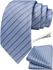 63 inches Extra Long Ties for Big and Tall Men Silk Striped Necktie Light Blue