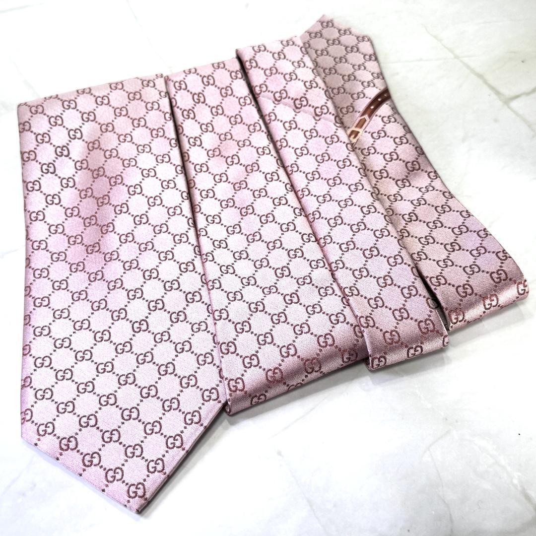 Gucci Necktie Tie 100% Silk Pink All-over GG Pattern 3.2 inches From Japan thumbnail 11