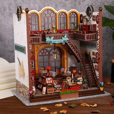 DIY Magic Bookstore 3D Handmade Assembly Building Model Wooden Mini Dollhouse