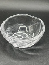Simon Pearce Round Crystal Bowl Trinket Dish Signed Swirl Design 4.5”