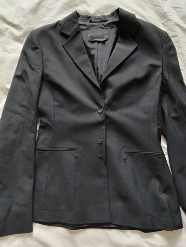 **PRADA TUTA GIACCA CAPPOTTO LAVORO NERO MISTO LANA FODERATO ADERENTE 42**