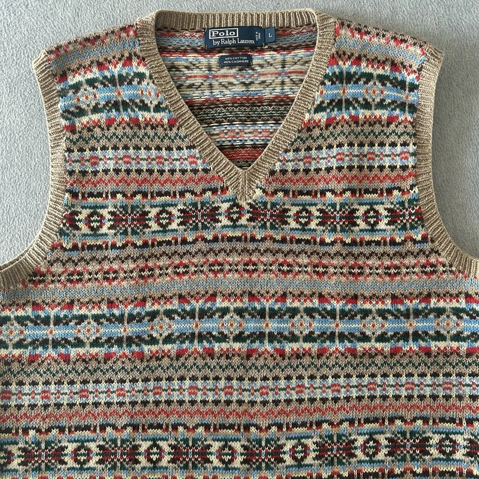 Polo Ralph Lauren Suéter Chaleco Para Hombres Grande Fair Isle De Colección Mezcla de Cachemira Tejido Foto 2 de 4