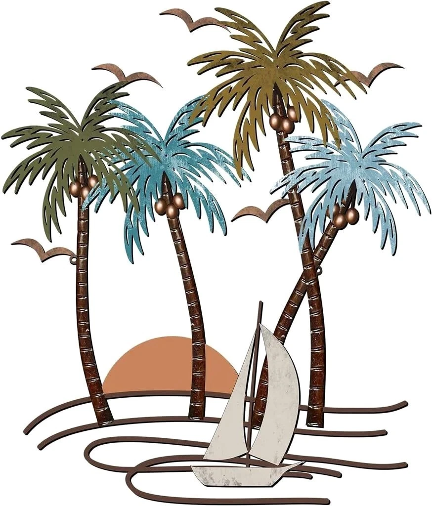 Metal Multiple Colors Palms Tree Scene.