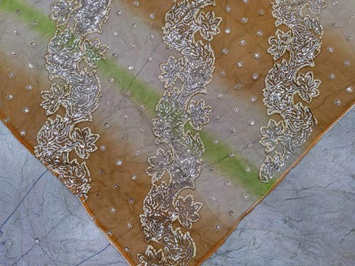 Klassischer indischer Dupatta langer Schal Pailletten Handstickerei Georgette Schleier Stola L - Bild 7 von 7