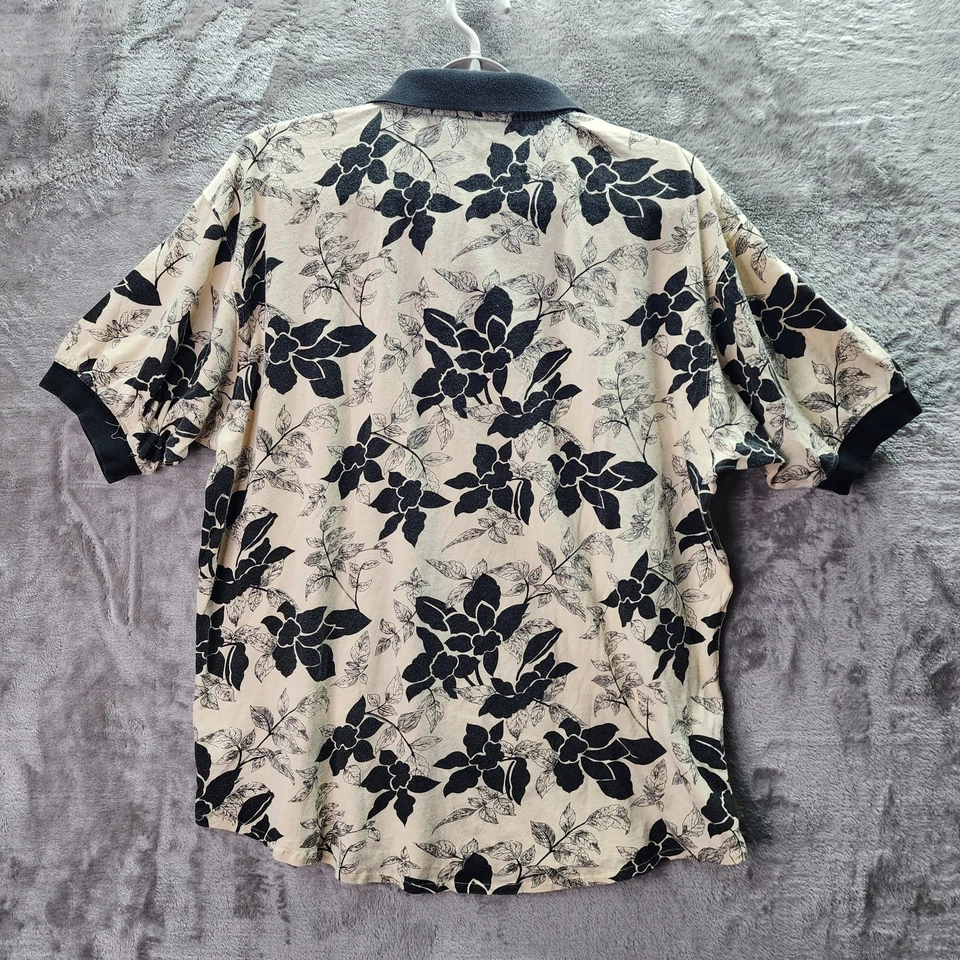 Vintage 90s Knit Axis Polo Shirt Floral Leaf Print Made in Hong Kong Men’s L - Image 2 of 4