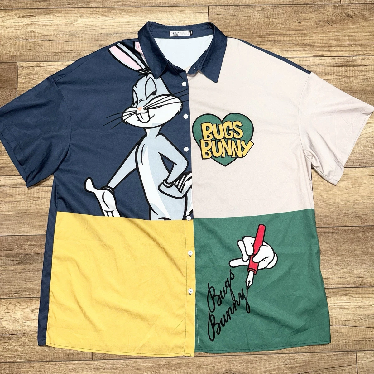 looney tunes dress shirt VTG 90s Looney Tunes Shirt Mens Large Green Check Seersucker Button Down Daffy