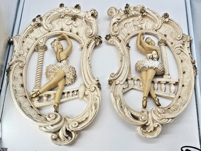 MCM 1950s Universal Statuary Co. Pair of Figural Dancing Ballerinas Wall Decor
