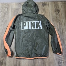 VICTORIA'S SECRET PINK ANORAK ZIP HOODIE,OLIVE/MARL GREY/ORANGE XS/ SM