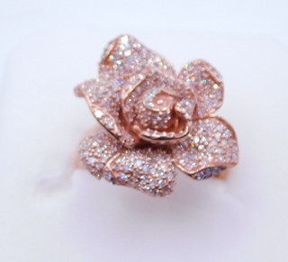 EFFY 14K Rose Gold 7.1 gr. Pave Round Diamond Layered Rose Flower Ring Size 7.5
